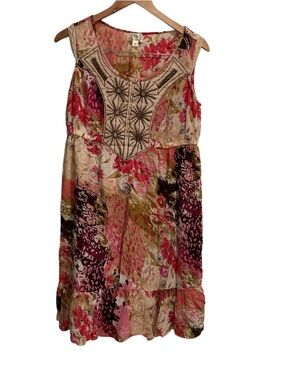 Forbidden Boho Beaded Shift Dress Sleeveless Multicolor